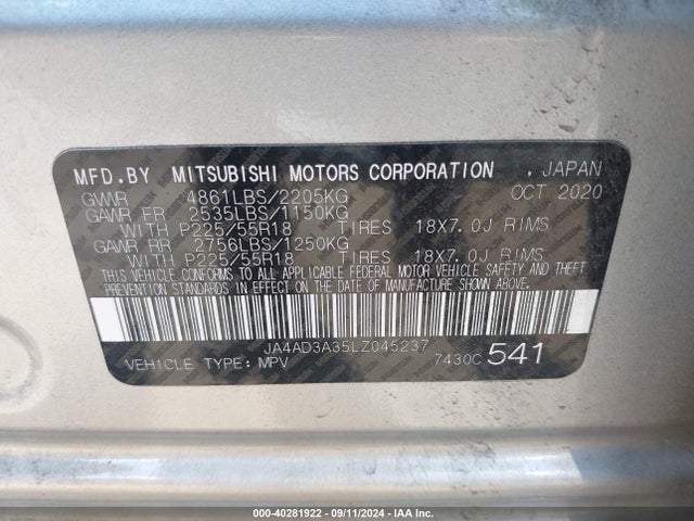 2020 MITSUBISHI OUTLANDER JA4AD3A35LZ045237 Photo 8