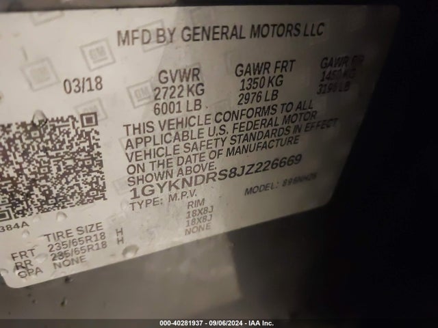 Cadillac XT5 LUXURY 2018 1GYKNDRS8JZ226669 Image 9