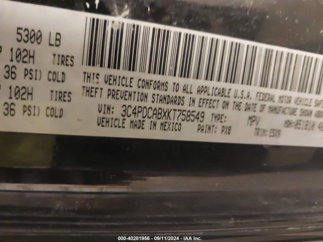 3C4PDCABXKT758549 Dodge Journey Se Value Package
