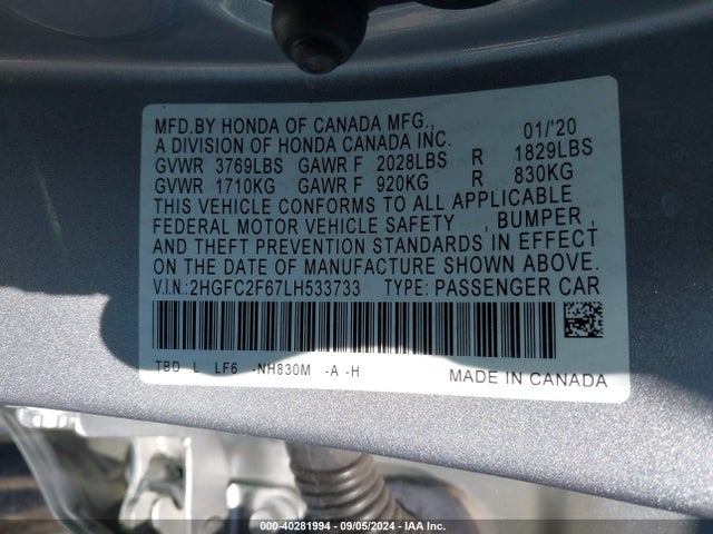 Honda Civic Lx 2020 2HGFC2F67LH533733 Image 9