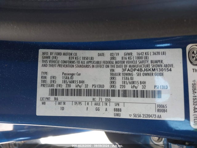 Ford FIESTA SE 2019 3FADP4BJ6KM130154 Image 9