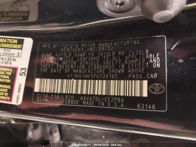 4T1K61AK5PU739165 Toyota CAMRY XSE