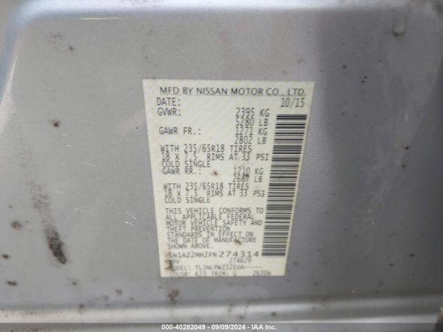 5N1AZ2MH2FN274314 Nissan MURANO S
