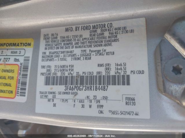 3FA6P0G73HR184487 Ford FUSION S