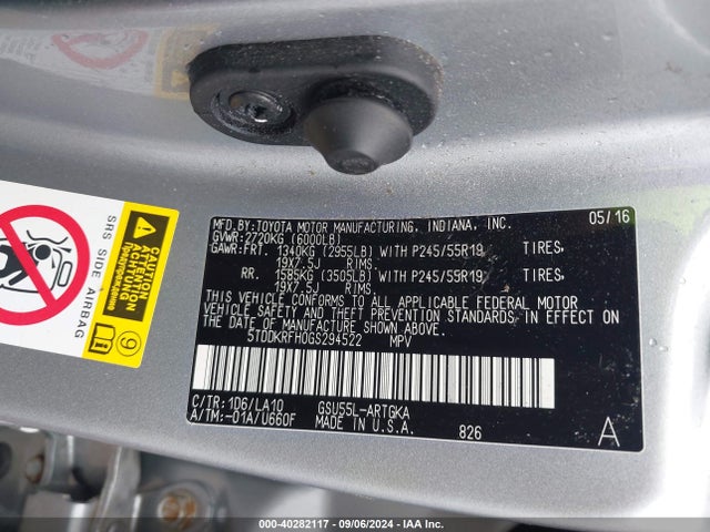 5TDDKRFH0GS294522 Toyota Highlander Limited V6