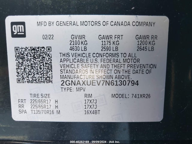 Chevrolet Equinox Awd Lt 2022 2GNAXUEV7N6130794 Image 9
