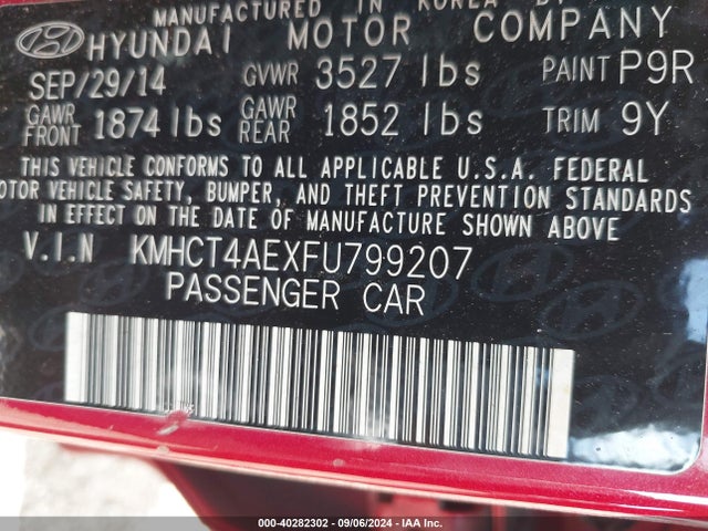 Hyundai ACCENT GLS 2015 KMHCT4AEXFU799207 Image 9