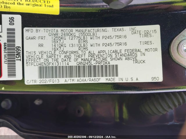 Toyota Tacoma Base V6 2015 5TFLU4EN3FX131114 Image 9
