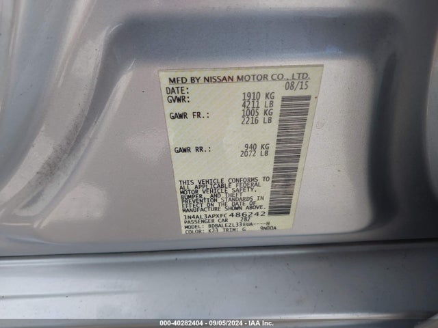 Nissan Altima 2.5 S 2015 1N4AL3APXFC486242 Image 9