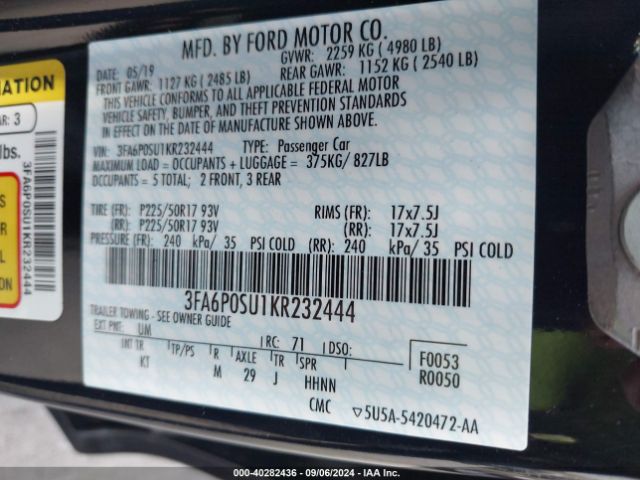 3FA6P0SU1KR232444 Ford Fusion Energi Titanium