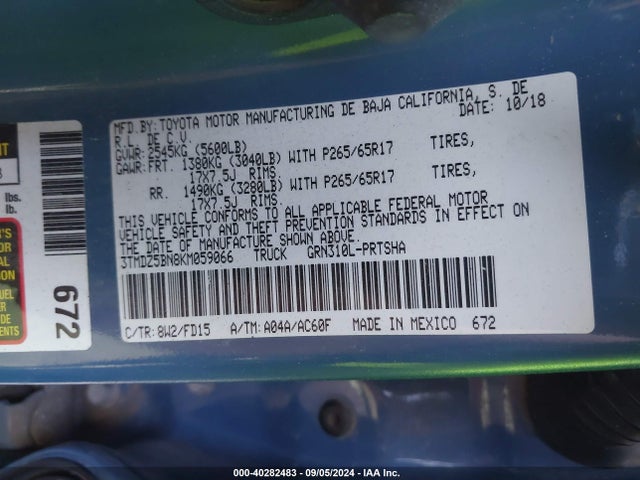 Toyota Tacoma Trd Sport 2019 3TMDZ5BN8KM059066 Image 9