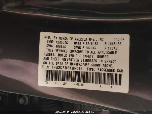 1HGCR2F30FA064060 Honda ACCORD LX