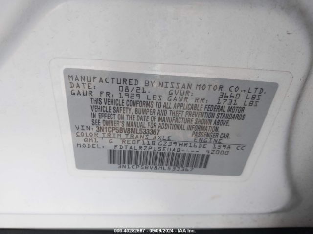 3N1CP5BV8ML533367 Nissan Kicks S Xtronic Cvt