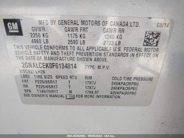 Chevrolet Equinox 2lt 2015 2GNALCEK0F6134814 Image 9