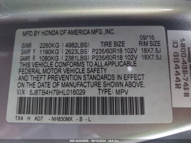 5J8TB4H79HL016029 Acura Rdx Advance Package