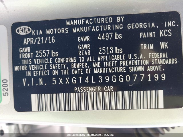 KIA Optima Lx 2016 5XXGT4L39GG077199 Image 9