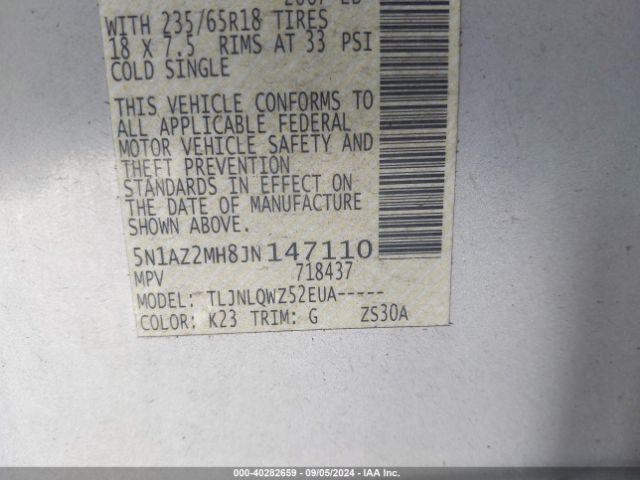 5N1AZ2MH8JN147110 Nissan MURANO SV