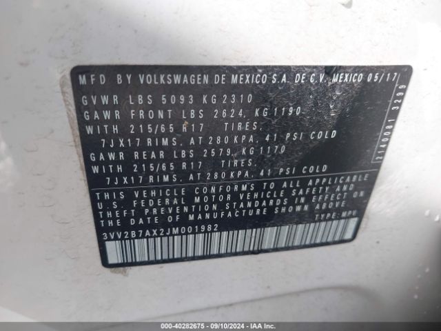 3VV2B7AX2JM001982 Volkswagen Tiguan 2.0t Se/2.0t Sel