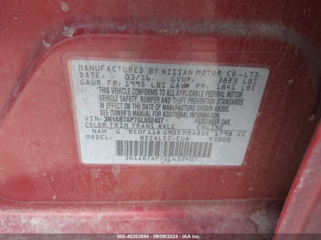 3N1AB7AP7GL652407 Nissan Sentra Fe+ S/s/sl/sr/sv