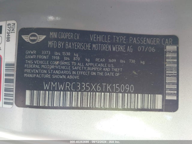 2006 MINI COOPER WMWRC335X6TK15090 Photo 8