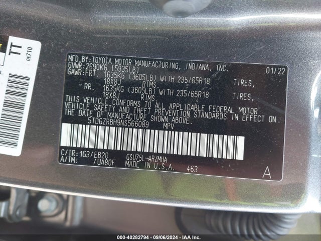 Toyota Highlander Xle 2022 5TDGZRBH9NS566089 Image 9