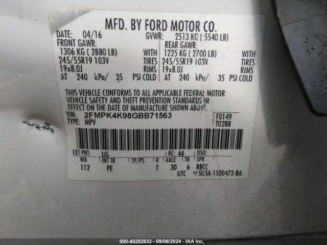 2FMPK4K98GBB71563 Ford Edge Titanium