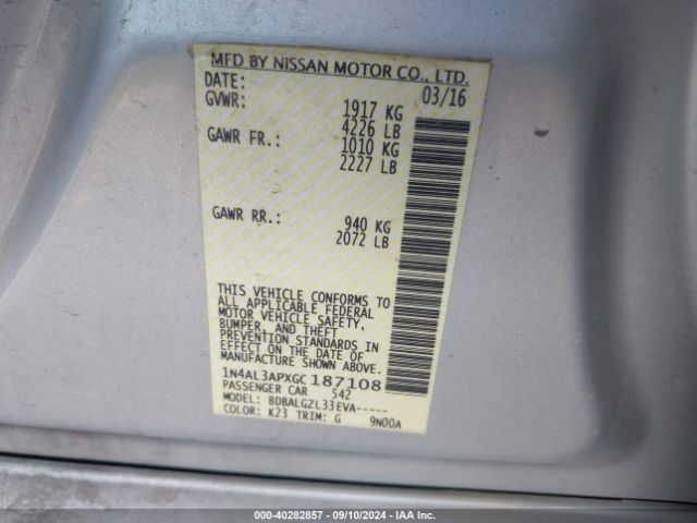 1N4AL3APXGC187108 Nissan Altima 2.5/2.5 S/2.5 Sl/2.5 Sr/2.5 Sv