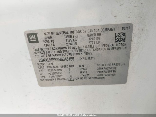 2017 GMC TERRAIN 2GKALMEK5H6343150 Photo 8