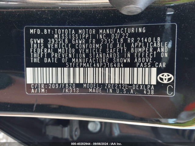 Toyota COROLLA LE 2022 5YFEPMAE4NP316484 Image 9