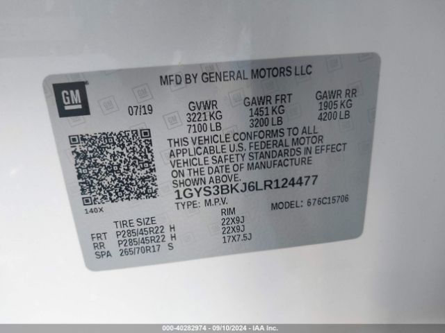 1GYS3BKJ6LR124477 Cadillac Escalade 2wd Luxury