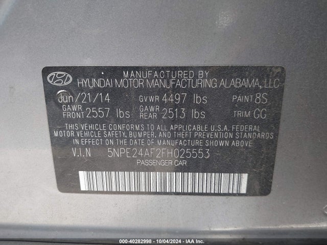 Hyundai SONATA SE 2015 5NPE24AF2FH025553 Image 9