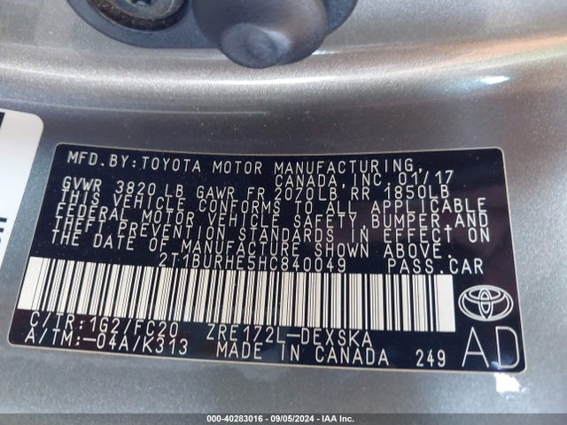 Toyota COROLLA SE 2017 2T1BURHE5HC840049 Image 9