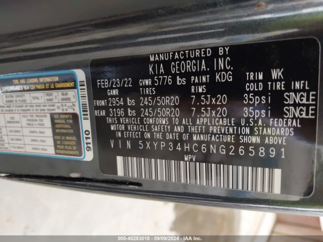 5XYP34HC6NG265891 KIA Telluride Ex