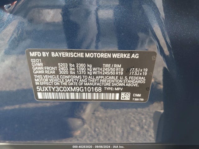 5UXTY3C0XM9G10168 BMW X3 Sdrive30i