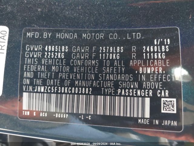 JHMZC5F30KC003882 Honda Clarity Plug-in Hybrid Touring