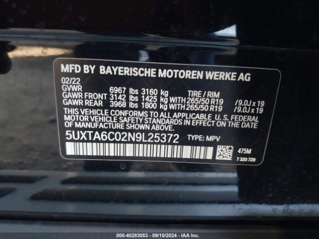5UXTA6C02N9L25372 BMW X5 Phev Xdrive45e