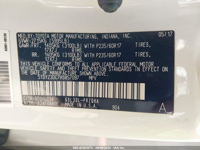 Toyota Sienna Xle 8 Passenger 2017 5TDYZ3DC7HS857097 Image 9