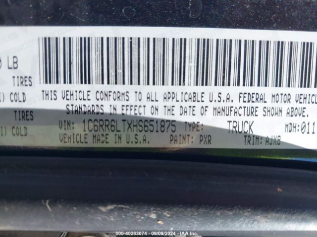 1C6RR6LTXHS651875 RAM 1500 Lone Star Silver  4x2 5'7 Box