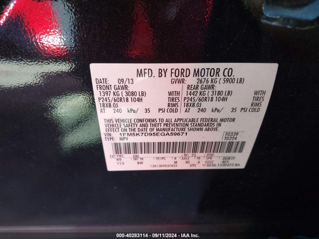 Ford EXPLORER XLT 2014 1FM5K7D95EGA59671 Image 9