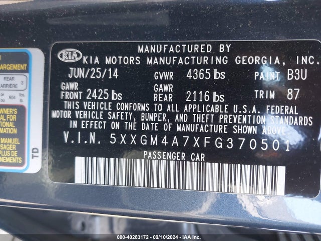 KIA Optima Lx 2015 5XXGM4A7XFG370501 Image 9