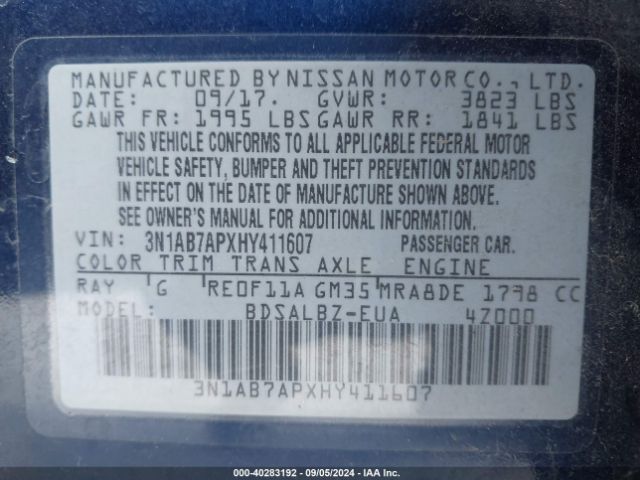 3N1AB7APXHY411607 Nissan SENTRA S