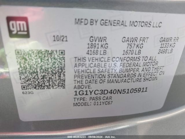1G1YC3D40N5105911 Chevrolet Corvette Stingray Rwd  3lt