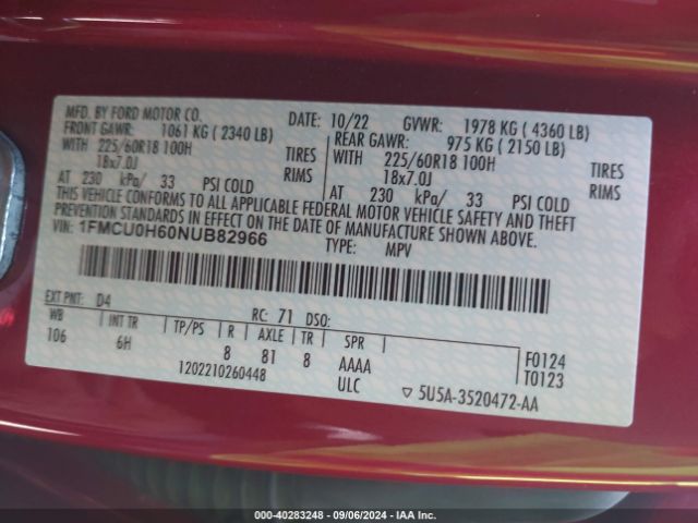 2022 FORD ESCAPE 1FMCU0H60NUB82966 Photo 8