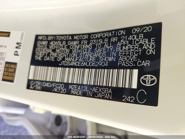 Toyota COROLLA SE 2021 JTDS4MCE6MJ062904 Image 9
