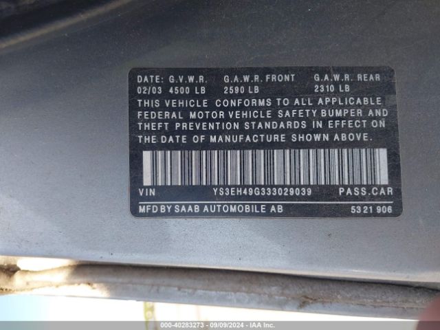 2003 SAAB 9-5 YS3EH49G333029039 Photo 8