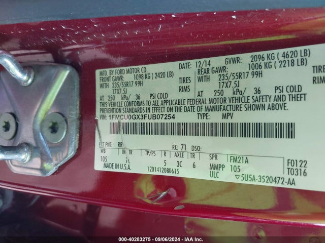 Ford ESCAPE SE 2015 1FMCU0GX3FUB07254 Image 9