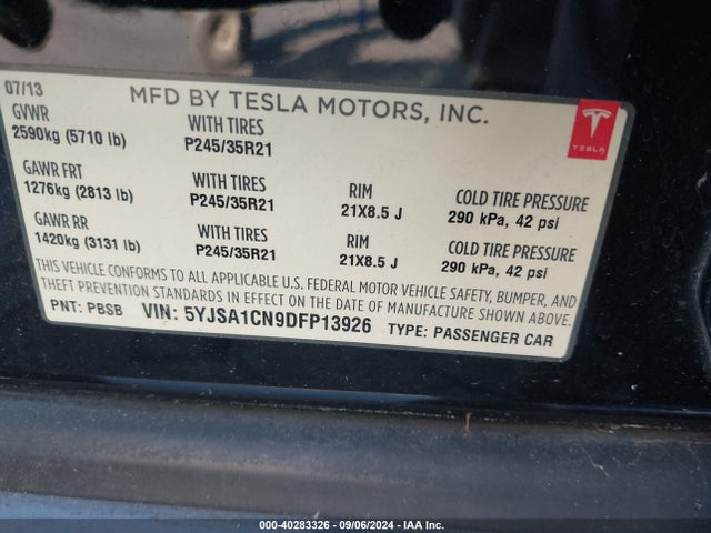 2013 TESLA MODEL S 5YJSA1CN9DFP13926 Photo 8