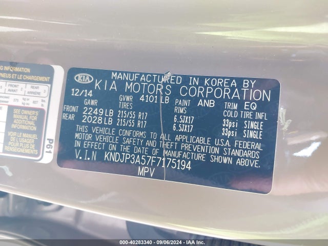 KIA SOUL + 2015 KNDJP3A57F7175194 Image 9