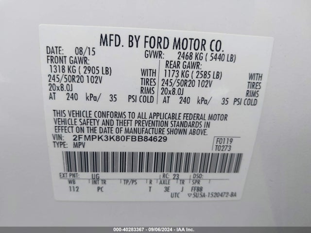Ford Edge Titanium 2015 2FMPK3K80FBB84629 Image 9