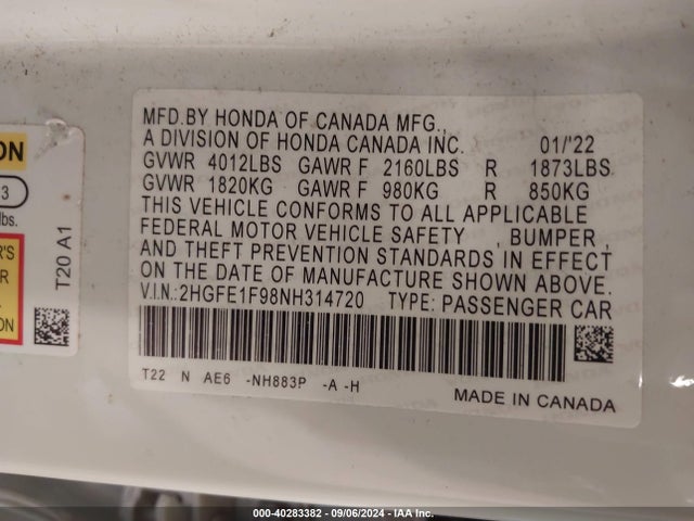 Honda Civic Touring 2022 2HGFE1F98NH314720 Image 9